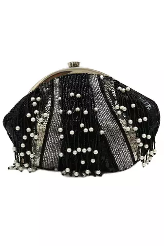 Black suede embroidered clutch