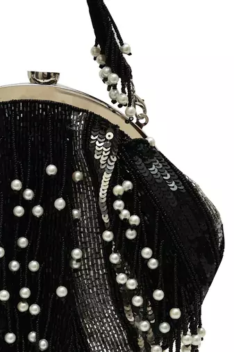 Black suede embroidered clutch