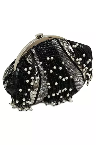 Black suede embroidered clutch