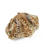 Gold suede pearl embroidered clutch