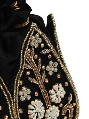 Black silk floral embroidered potli bag 1
