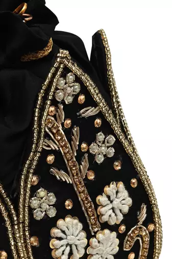 Black silk floral embroidered potli bag