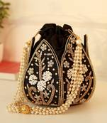 Black silk floral embroidered potli bag
