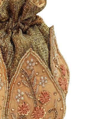 Gold silk floral embroidered potli bag 1