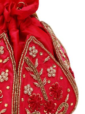 Pink silk floral embroidered potli bag 2