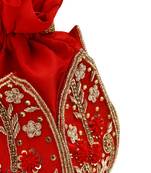 Red silk floral embroidered potli bag