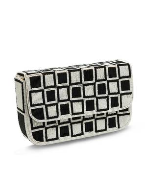 Black suede embroidered clutch 1