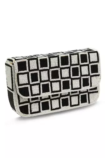 Black suede embroidered clutch