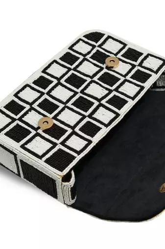 Black suede embroidered clutch