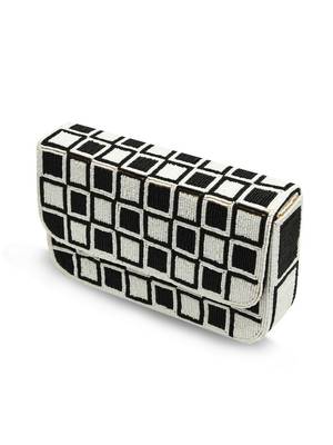 Black suede embroidered clutch 3
