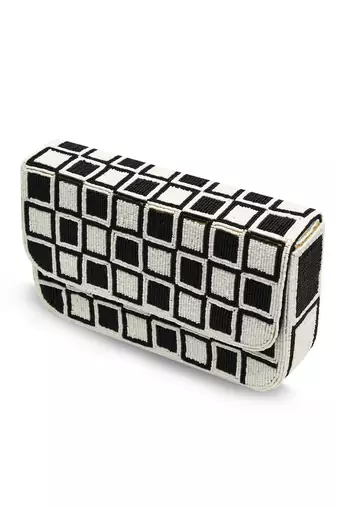 Black suede embroidered clutch