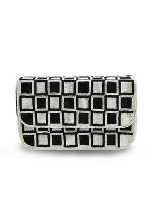 Black suede embroidered clutch 4