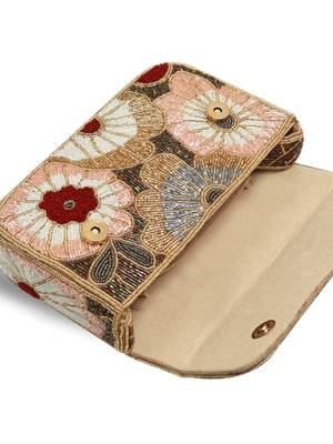 Red suede floral embroidered clutch 1