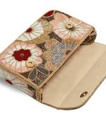 Red suede floral embroidered clutch