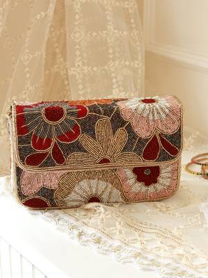 Red suede floral embroidered clutch 2