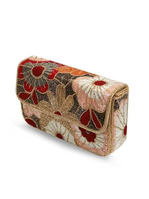 Red suede floral embroidered clutch 3