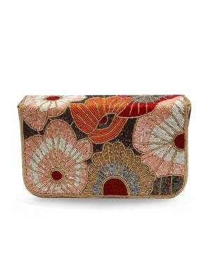 Red suede floral embroidered clutch 4