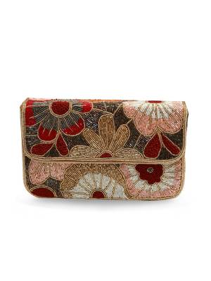 Red suede floral embroidered clutch 5