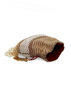 Gold suede pearl embroidered potli bag 2
