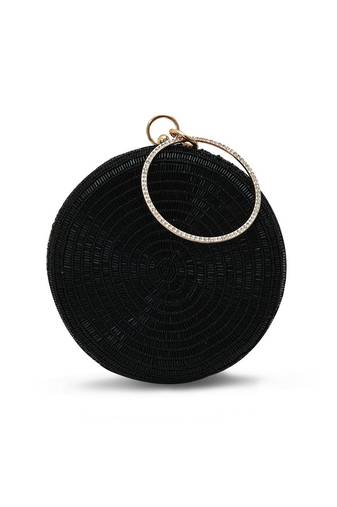 Black silk round clutch