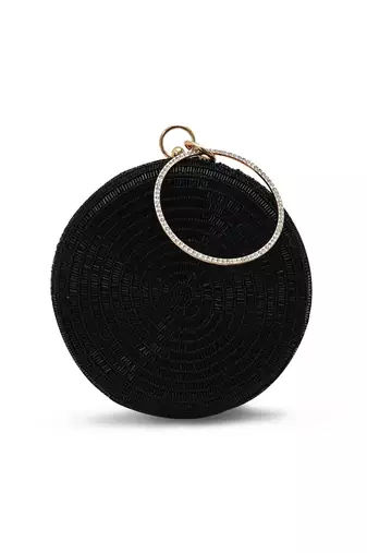 Black silk round clutch