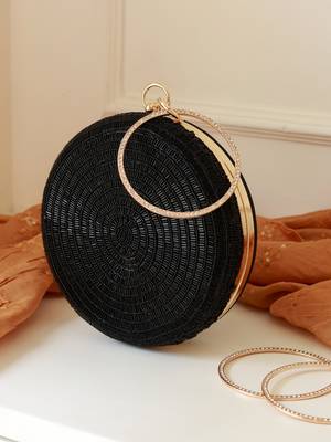 Black silk round clutch 2