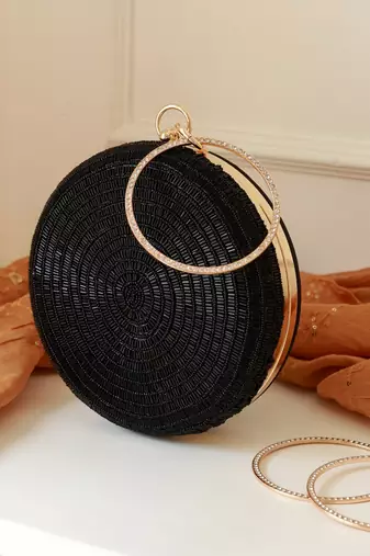 Black silk round clutch