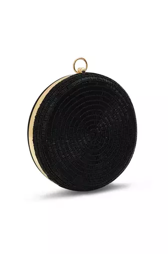 Black silk round clutch