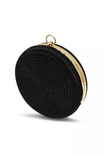 Black silk round clutch