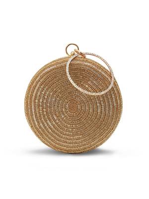 Gold silk round clutch 1