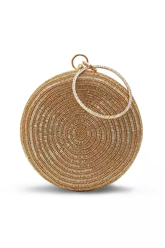 Gold silk round clutch