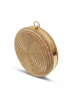 Gold silk round clutch 2