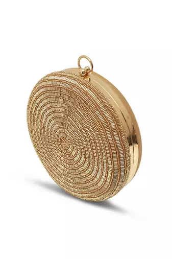 Gold silk round clutch