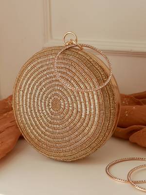 Gold silk round clutch 3