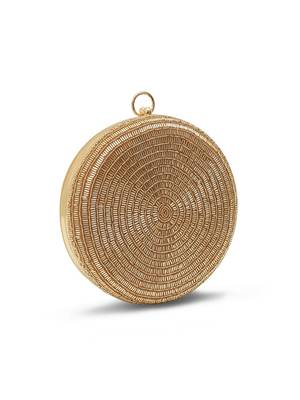 Gold silk round clutch 5