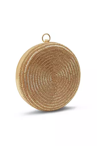 Gold silk round clutch