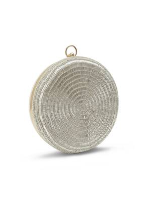 Silver silk round clutch 2