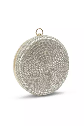 Silver silk round clutch