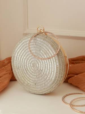 Silver silk round clutch 3