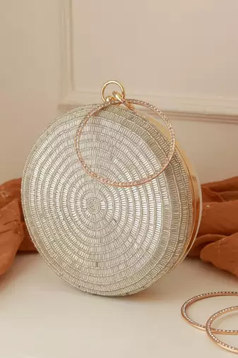 Silver silk round clutch