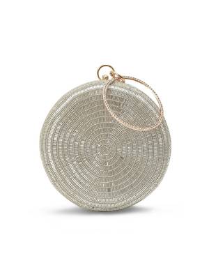 Silver silk round clutch 4