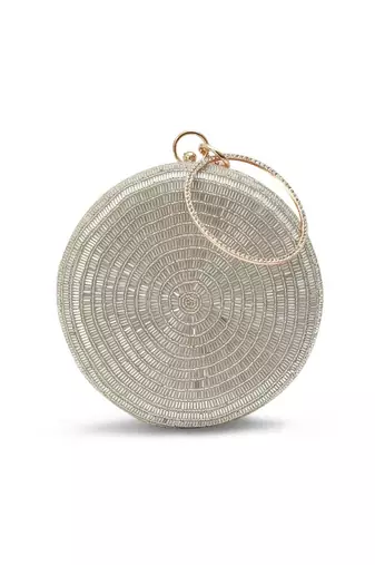 Silver silk round clutch