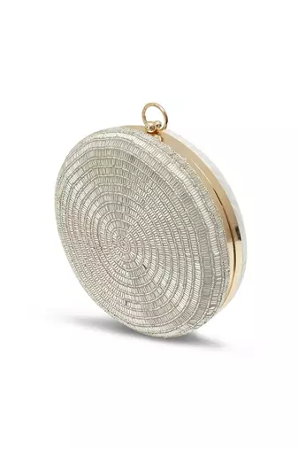 Silver silk round clutch