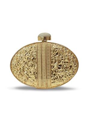 Gold suede floral embroidered clutch 1