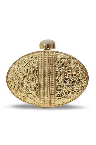 Gold suede floral embroidered clutch