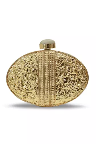 Gold suede floral embroidered clutch