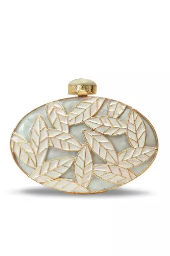 Gold suede floral embroidered clutch
