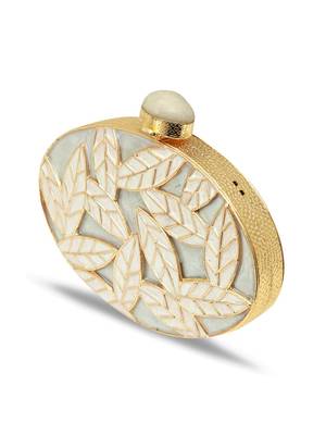 Gold suede floral embroidered clutch 3