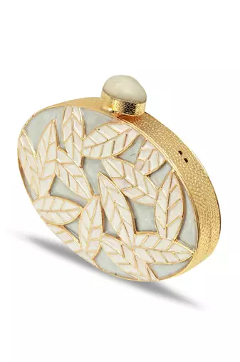 Gold suede floral embroidered clutch
