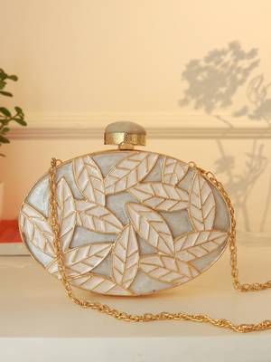 Gold suede floral embroidered clutch 4